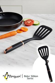 Siyah Bakır Mutfak Delikli Spatula Kaşık Seti – Premium Kalite