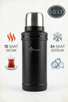 Penguen 1,5 lt Avcı Termos Vakumlu Çelik Termos Kamp Piknik Çay Kahve Termosu SUS304 BPA Free