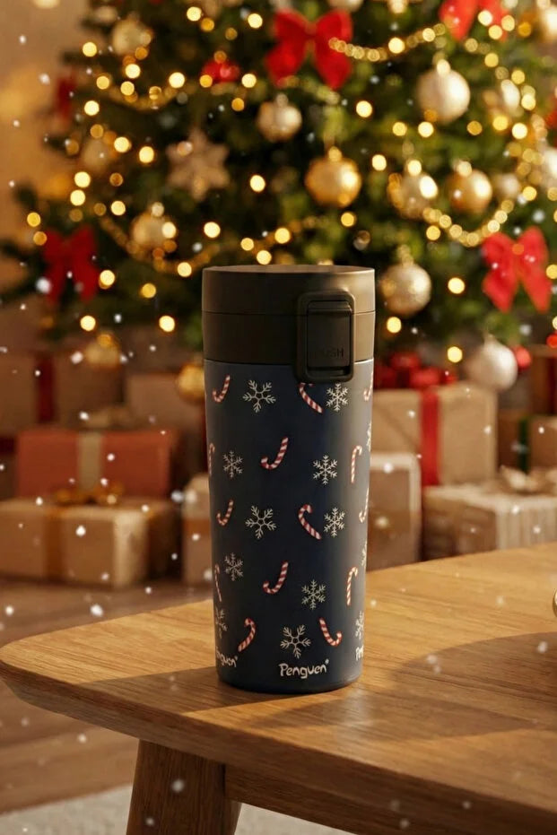 Yılbaşı Temalı 380Ml SUS304 Çelik Termos Mug 6 Saat Sıcak 12 Saat Soğuk Tutma