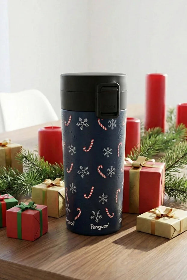 Yılbaşı Temalı 380Ml SUS304 Çelik Termos Mug 6 Saat Sıcak 12 Saat Soğuk Tutma