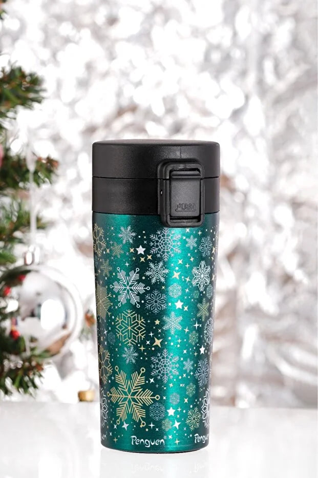 Yılbaşı Temalı 380Ml SUS304 Çelik Termos Mug 6 Saat Sıcak 12 Saat Soğuk Tutma