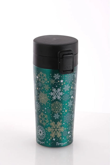 Yılbaşı Temalı 380Ml SUS304 Çelik Termos Mug 6 Saat Sıcak 12 Saat Soğuk Tutma