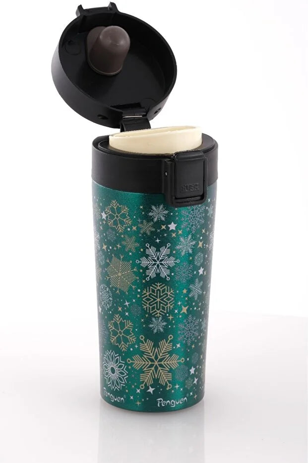 Yılbaşı Temalı 380Ml SUS304 Çelik Termos Mug 6 Saat Sıcak 12 Saat Soğuk Tutma
