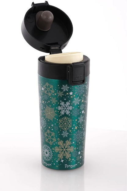 Yılbaşı Temalı 380Ml SUS304 Çelik Termos Mug 6 Saat Sıcak 12 Saat Soğuk Tutma