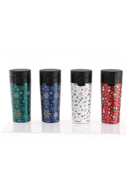 Yılbaşı Temalı 380Ml SUS304 Çelik Termos Mug 6 Saat Sıcak 12 Saat Soğuk Tutma