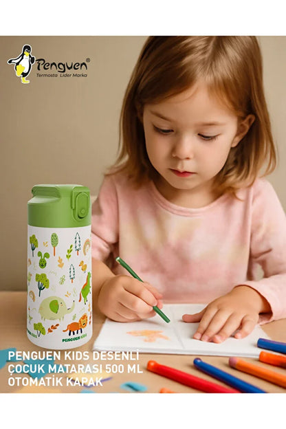 500ML Çocuk Su Matarası | Paslanmaz Çelik | Pipetli | BPA Free | Sızdırmaz Kapaklı