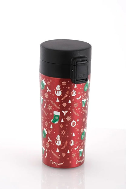 Yılbaşı Temalı 380Ml SUS304 Çelik Termos Mug 6 Saat Sıcak 12 Saat Soğuk Tutma