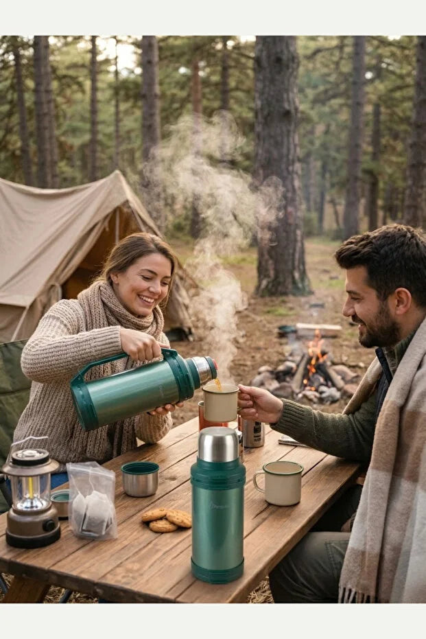 2 Litre Avcı Termos Vakumlu Çelik Termos Kamp Piknik Çay Kahve Termosu SUS304 BPA Free