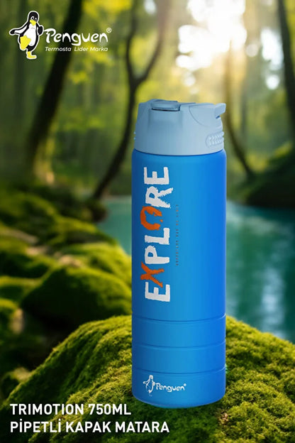 750ML Paslanmaz Çelik Su Matarası | Sızdırmaz Kapaklı | Pipetli | BPA Free | Dayanıklı