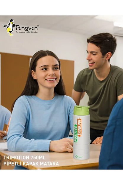 750ML Paslanmaz Çelik Su Matarası | Sızdırmaz Kapaklı | Pipetli | BPA Free | Dayanıklı