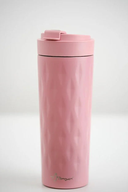 PNG-1167 500ml Flip Kapak Desenli Çelik Mug | 6 Saat Sıcak 12 Saat Soğuk | Sızdırmaz & BPA Free