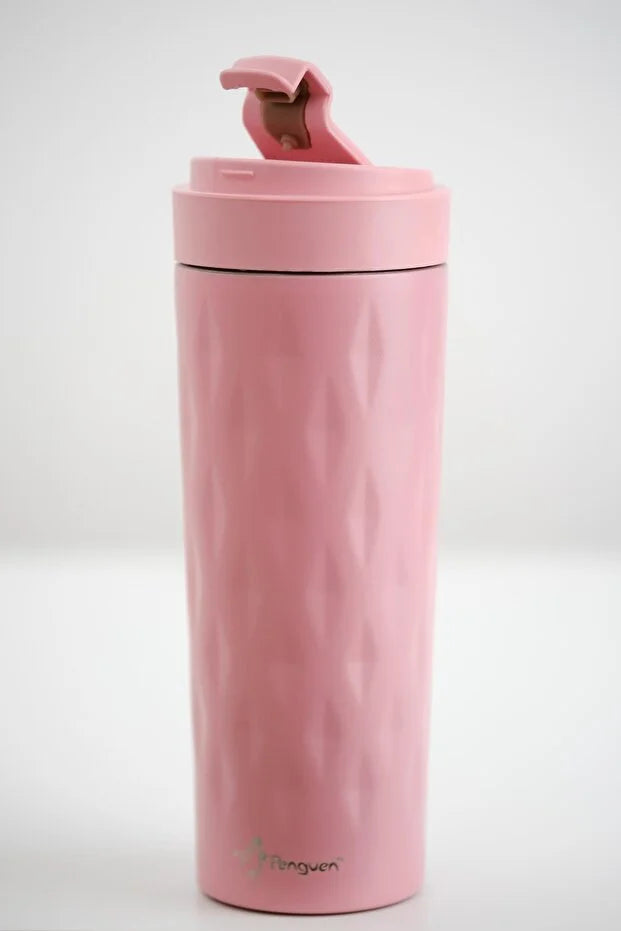 PNG-1167 500ml Flip Kapak Desenli Çelik Mug | 6 Saat Sıcak 12 Saat Soğuk | Sızdırmaz & BPA Free