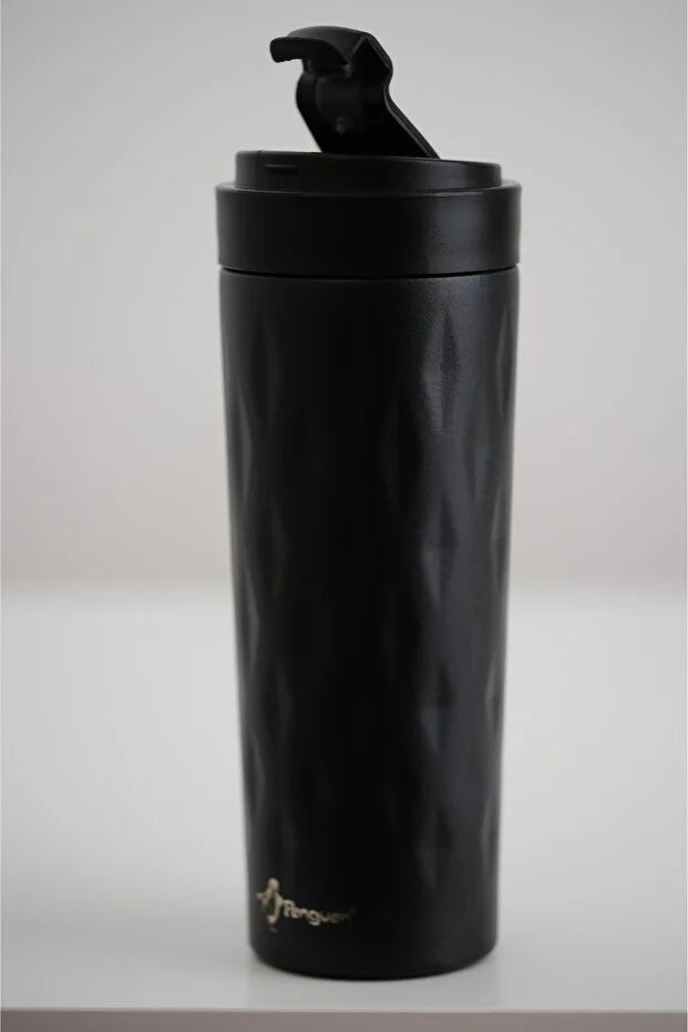 PNG-1167 500ml Flip Kapak Desenli Çelik Mug | 6 Saat Sıcak 12 Saat Soğuk | Sızdırmaz & BPA Free