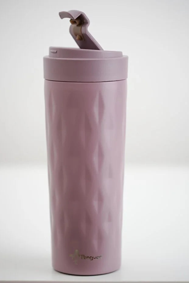 PNG-1167 500ml Flip Kapak Desenli Çelik Mug | 6 Saat Sıcak 12 Saat Soğuk | Sızdırmaz & BPA Free