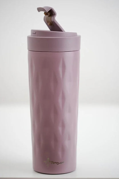 PNG-1167 500ml Flip Kapak Desenli Çelik Mug | 6 Saat Sıcak 12 Saat Soğuk | Sızdırmaz & BPA Free