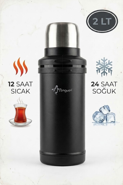 Penguen 2 Litre Avcı Termos Vakumlu Çelik Termos Kamp Piknik Çay Kahve Termosu SUS304 BPA Free