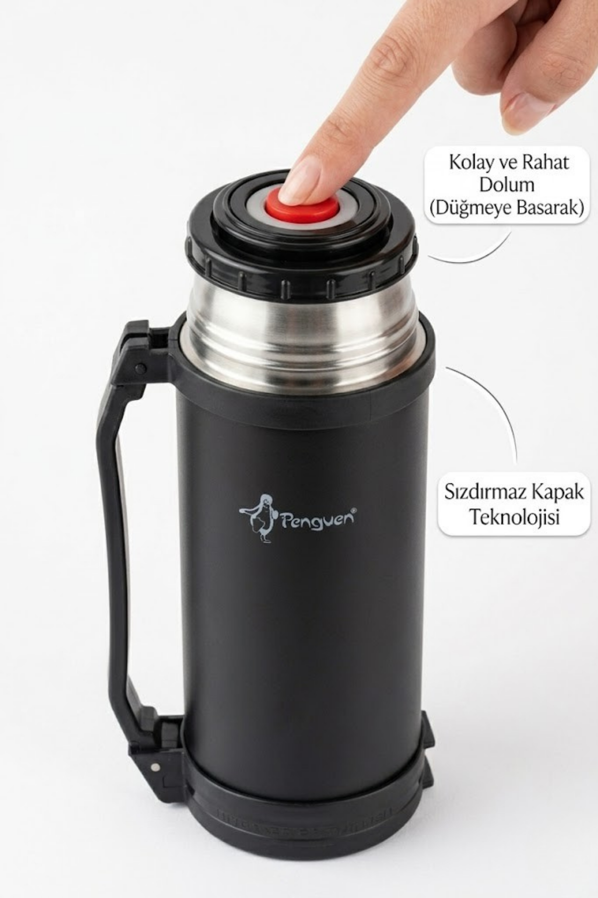 Penguen 1,5 lt Avcı Termos Vakumlu Çelik Termos Kamp Piknik Çay Kahve Termosu SUS304 BPA Free