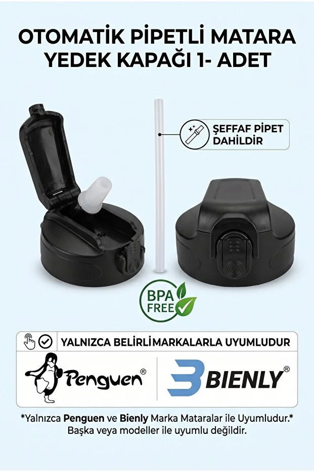 Penguen Otomatik Pipetli Sızdırmaz Matara Kapağı – Penguen ve Bienly Uyumlu Dayanıklı Plastik Kapak