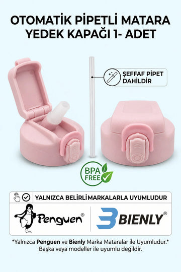 Penguen Otomatik Pipetli Sızdırmaz Matara Kapağı – Penguen ve Bienly Uyumlu Dayanıklı Plastik Kapak