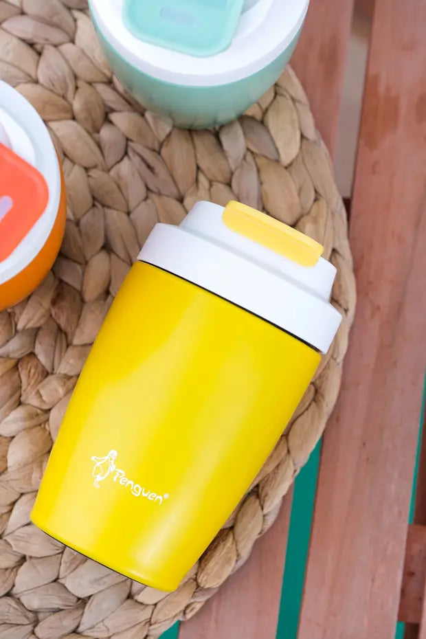 Penguen 400 ml çift içim kapaklı termos mug – sarı