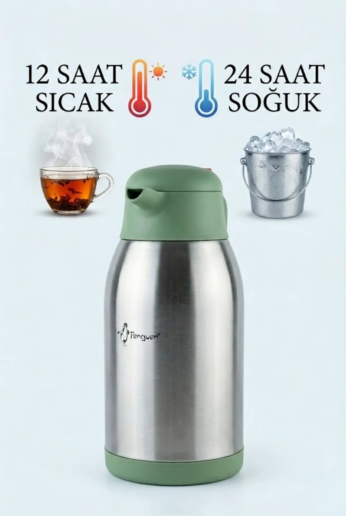 Penguen paslanmaz çelik çay termosu