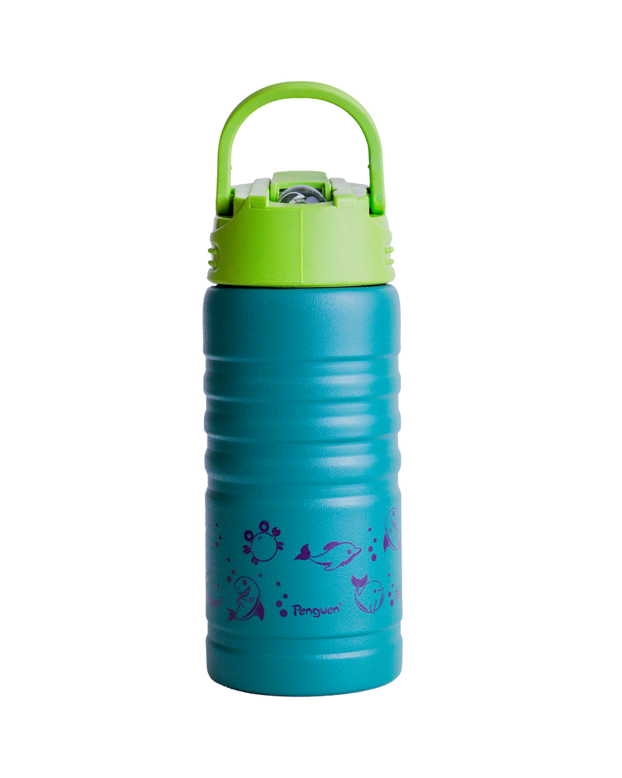 Penguen 750 ml pipetli su matarası – yeşil desenli