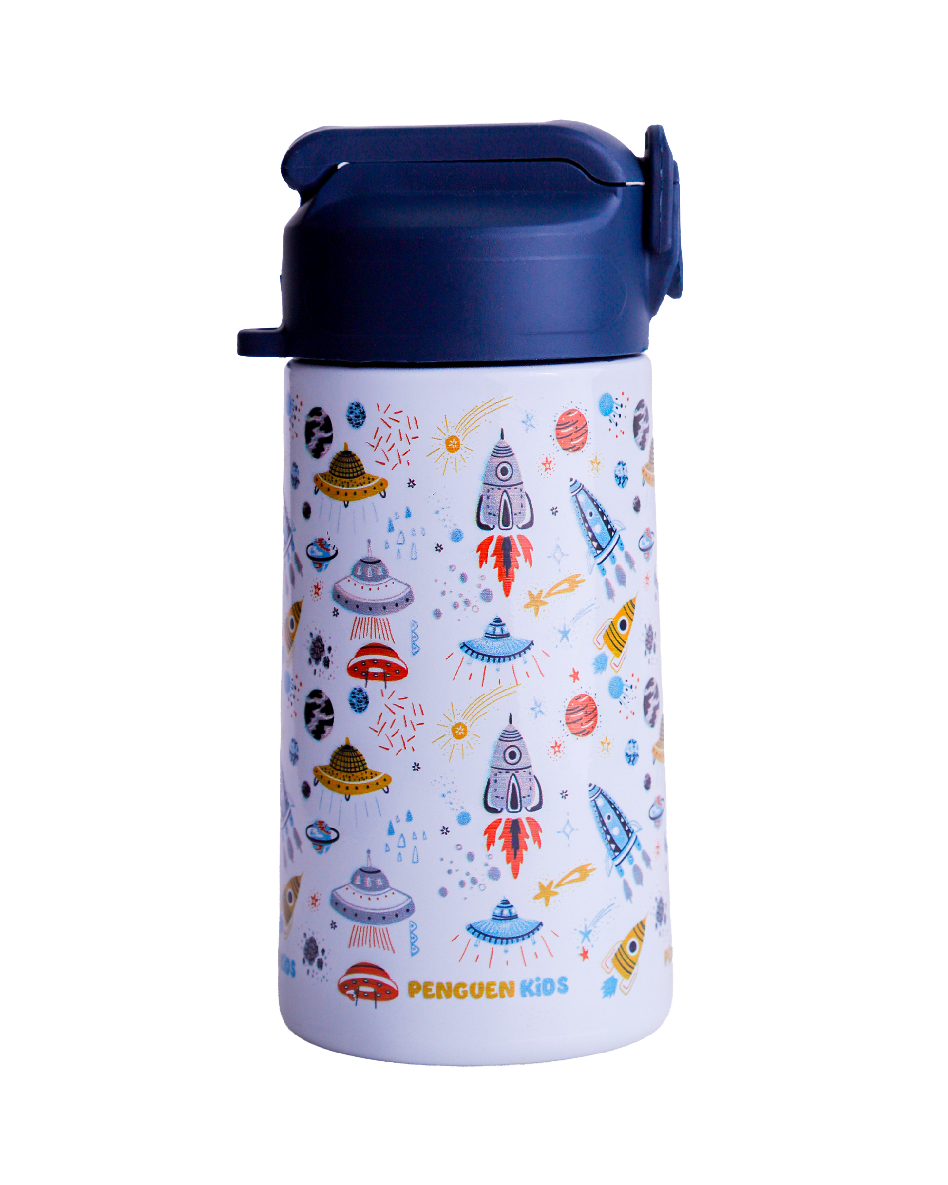 Penguen 500 ml çocuk su matarası – beyaz uzay desenli