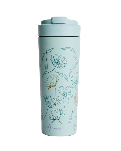 Penguen PNG-1167 500 ml flip kapaklı desenli mug – mint çiçekli