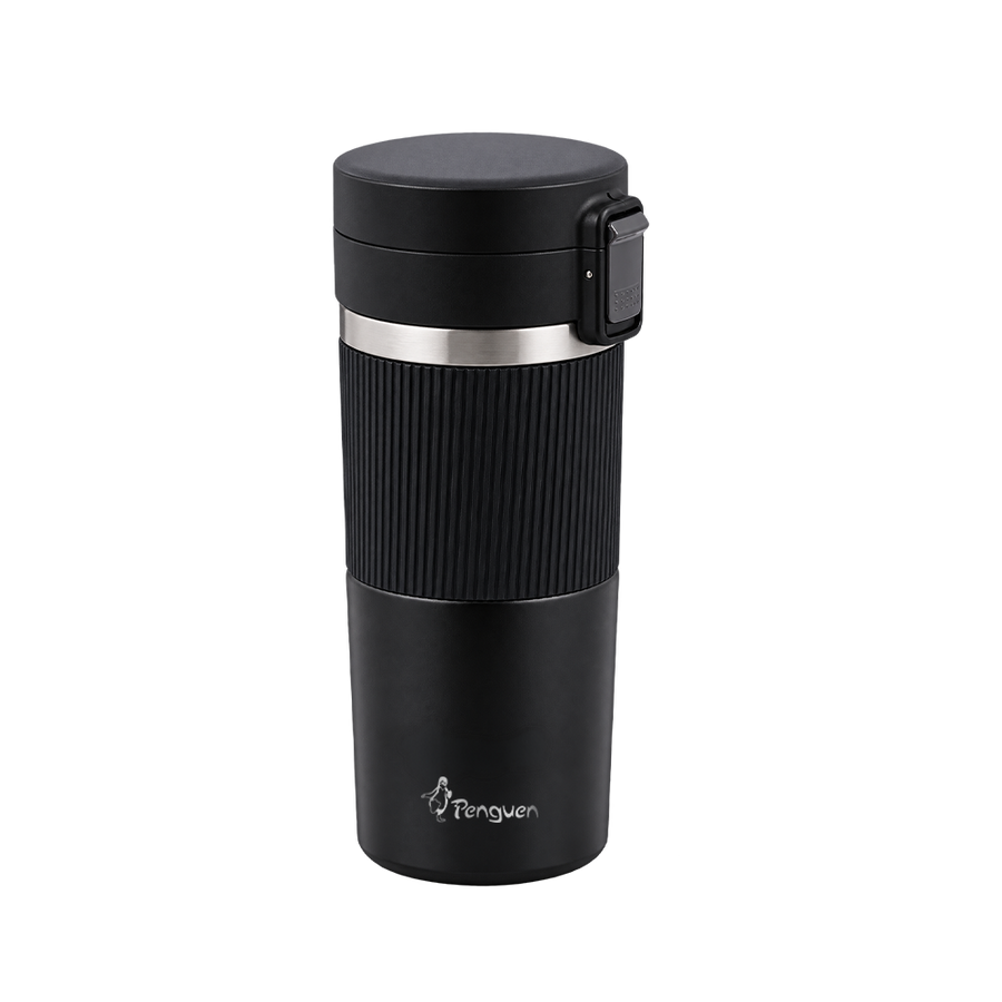 Siyah Penguen filtre kapaklı mug termos